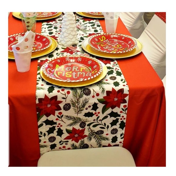 Christmas Table Runner Red Holiday Decorative Cloth Poinsettia Decor Decoration - Picture 7 of 10